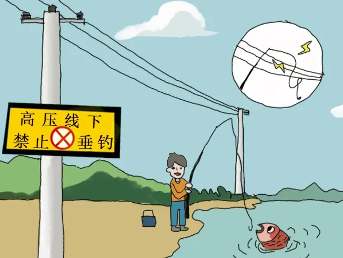 高壓線下垂釣十分危險且違法（圖片來源：網(wǎng)絡(luò)）